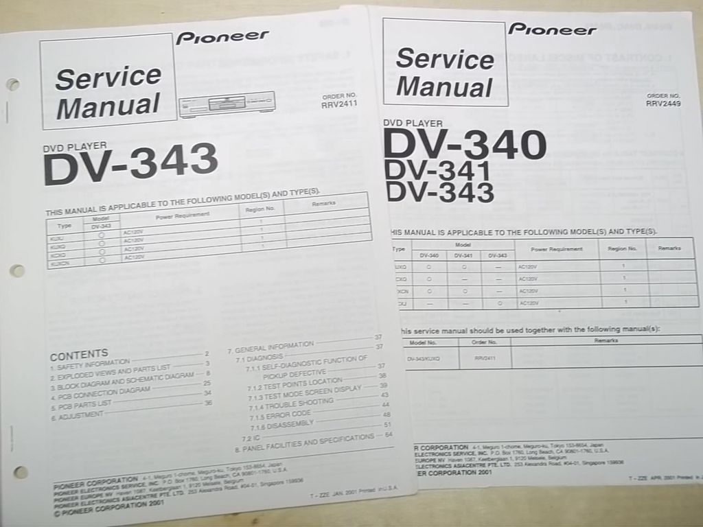 Pioneer Service Manual~DV 343/340/341 DVD Player~Original~Repair