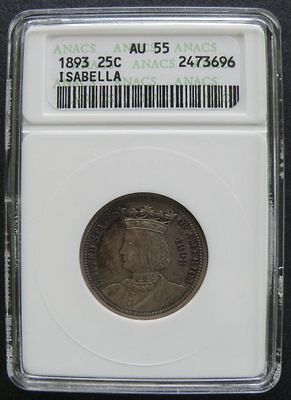 usa 1893 isabella quarter anacs au55 