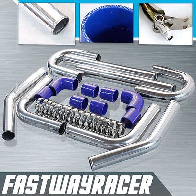 Universal Blue 2.5 Polished Aluminum FMIC Intercooler Piping Kit DIY 