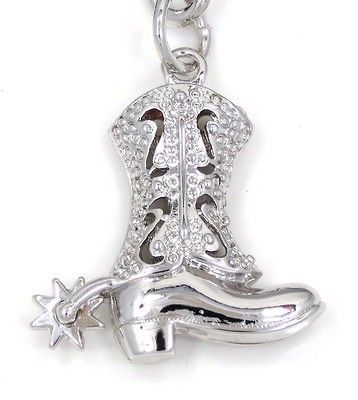 New Silver Tone Cowboy Boot w/ Spur Charm Ring Keychain Western