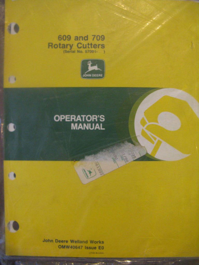 John Deere 609 (57001 64000) 709 (57001 65000) Rotary Cutter Operator 