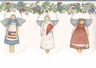 Sale$9.95 Country Angel Dolls Blue White 30 feet Wallpaper 