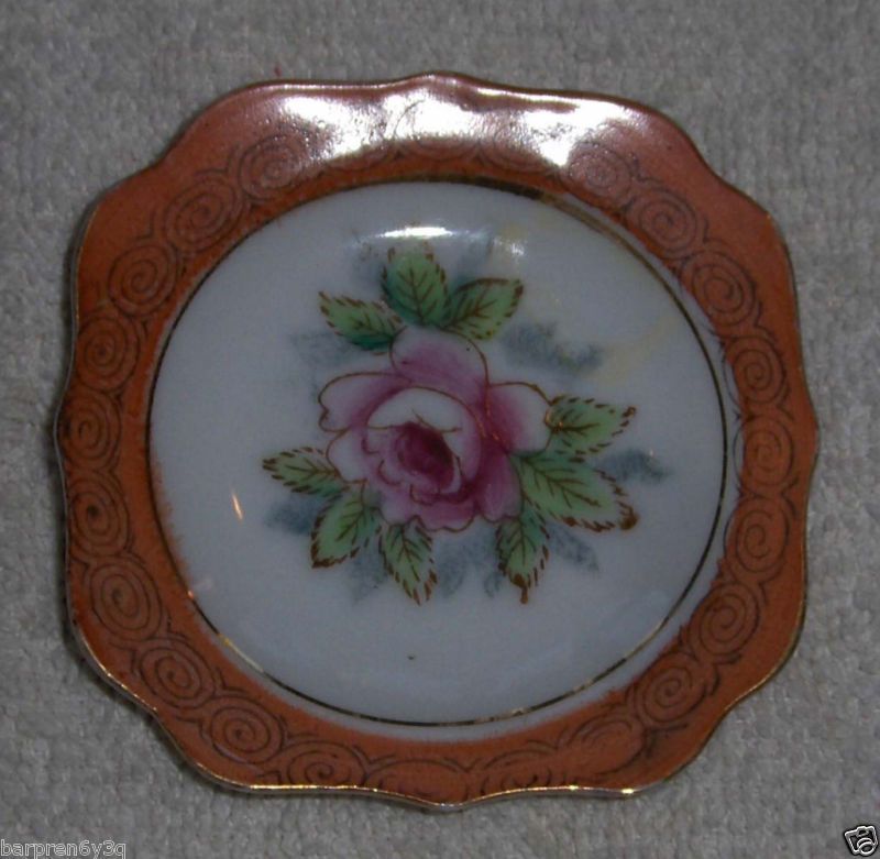 vtg MINIATURE rose PLATE floral CERAMIC dish OCCUPIED japan RETRO 