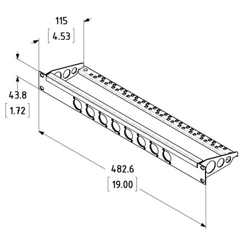 1U Rack Panel Punched for 8 Neutrik Connectors Lacing Bar for Cable 