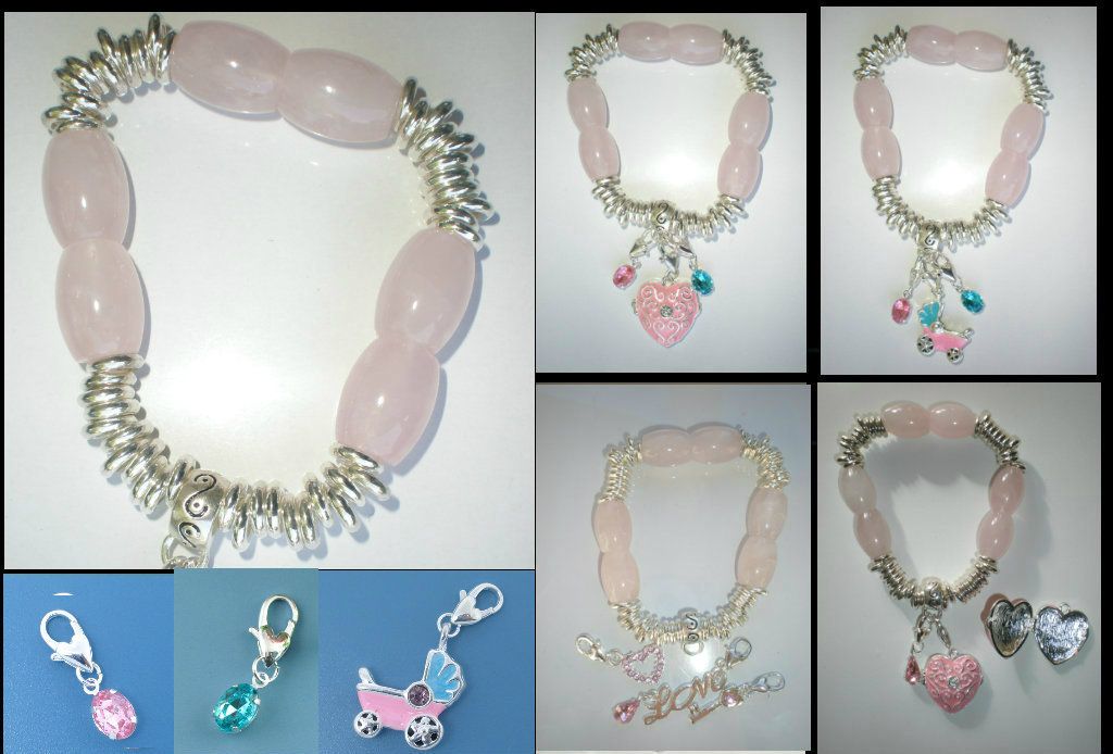   Grandmothers Add A Charm Silver Plate Link Rose Quartz Bracelet