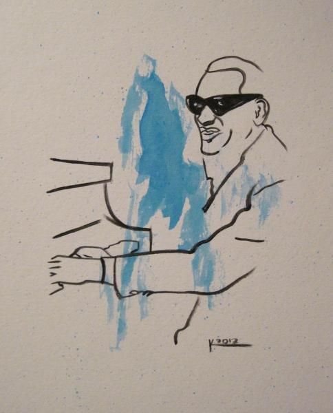 10 x 8 ORIGINAL AFRICAN AMERICAN ART RAY CHARLES PIANO MUSIC PAINTING