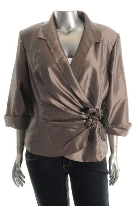 Alex Evenings Bronze Embellished Cuffed Chiffon Blazer Top Plus 3X 