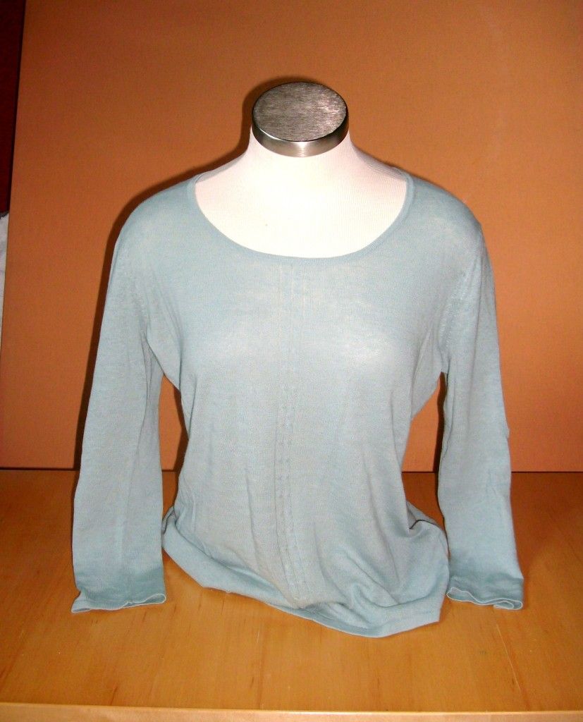 Alison Sheri Summer Knit 3 4 Sleeve Cable Front Sweater Seafoam Green 