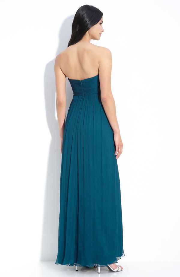 NWOT Amsale Sweetheart Strapless Ruched Gown Color Teal Size 4