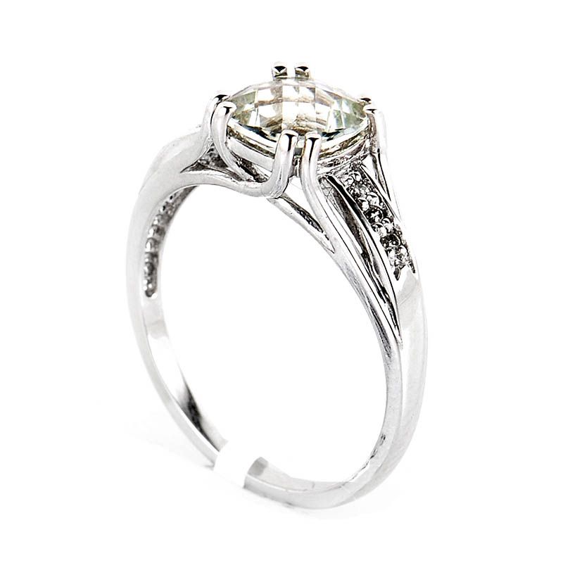 Fancy 10K White Gold Green Amethyst Diamond Ring