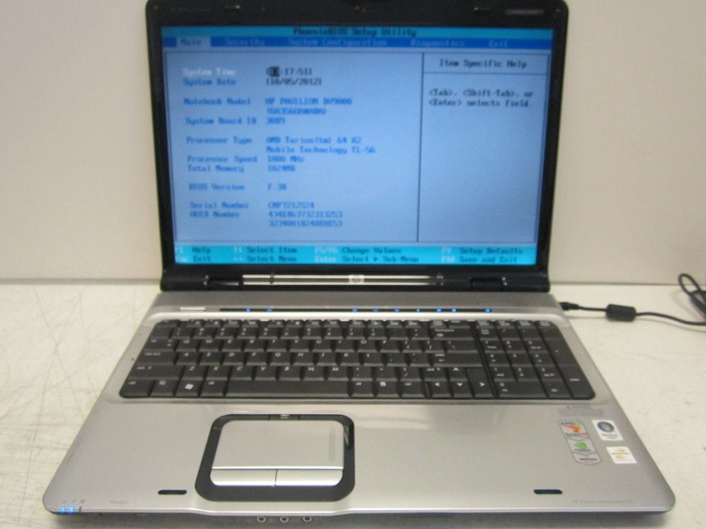 HP Pavilion dv9000 Laptop AMD Turion 64x2 1 8GHz 1GB INCOMPLETE
