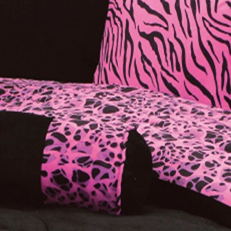 7PC Pink Safarina Animal Print Faux Fur Comforter Set KING/QUEEN *Free 