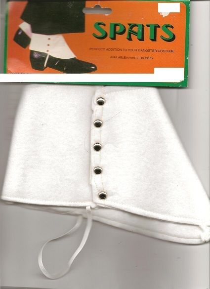 WHITE COSTUME FELT VELCRO SPATS ROARING 1920S PROHIBITION GANGSTER 