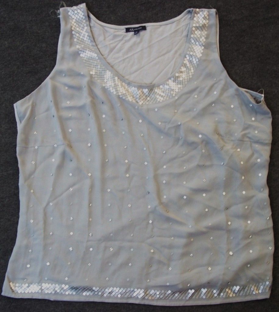 Anne Klein Womens Plus Size Embellished Silver Scoop Neck Tank Size 