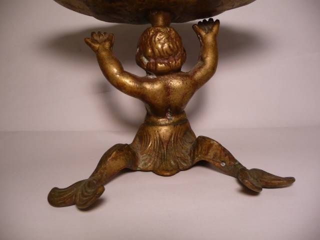 Antique Brass Soap Dish w Double Tailed Mermaid Creature