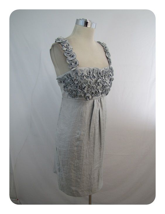 New R M Richards Platinum Gray Ruffle Empire Tulip Shantung Dress 14 $ 