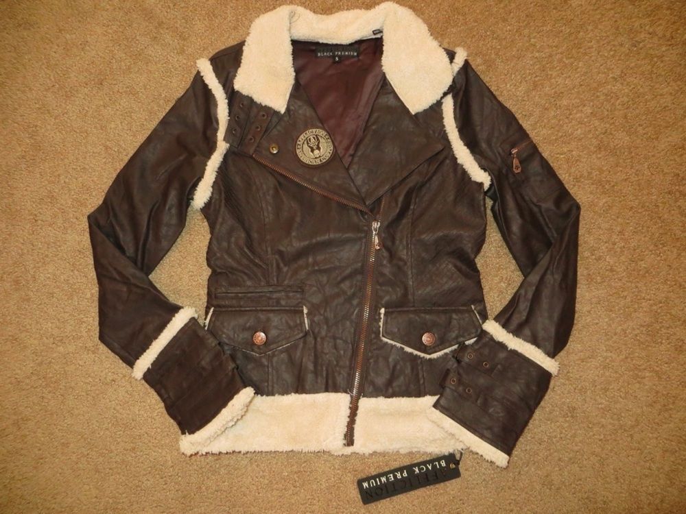 AFFLICTION BLACK PREMIUM CONDOR BOMBER SHEARLING BROWN MOTO JACKET NWT 