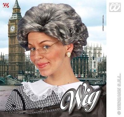 Agatha Christie Short Grey Wig Granny Nan Grandma Fancy Dress