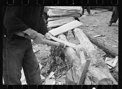 Splitting shingles with froe,maul on Wilson Cedar Forest,near Lebanon 