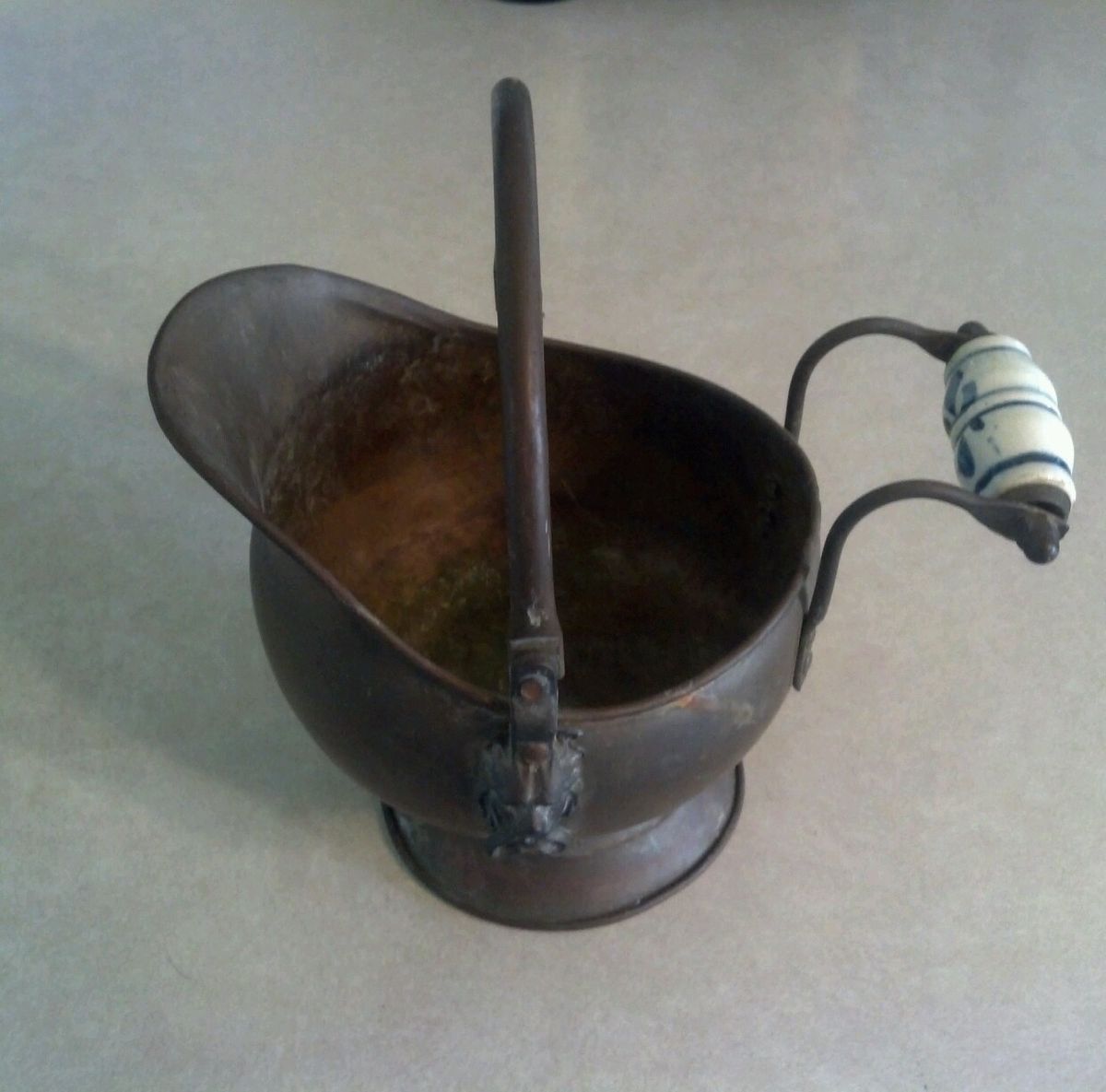 Antique Lion Head Copper Kettle with Ceramic Handle