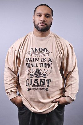 NEW MENS AKOO IMMUNE GIANT CREST BEIGE KHAKI LONG SLEEVE CREW NECK TEE 