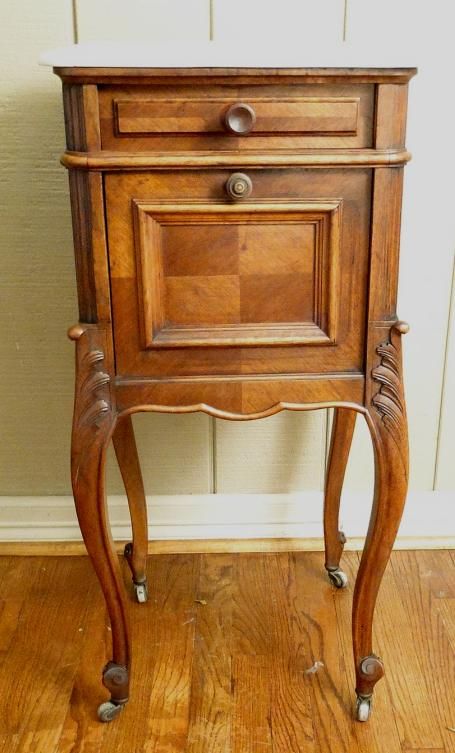 Antique French Country Nightstand Lamp End Table Louis XV Marble Top 