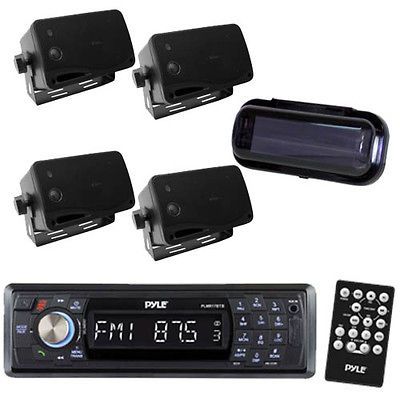 Marine Boat  AM/FM Radio System & Bluetooth +4 New Black Box 