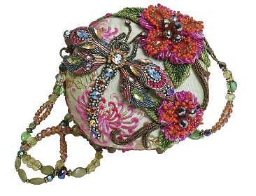 MARY FRANCES Damsel in Flight Dragonfly Bag Green Flowers Handbag 