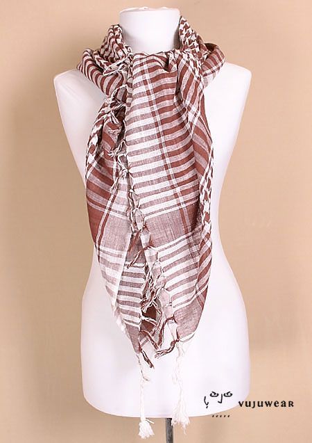 Dark Brown White Shemagh Arafat Kefiyah Arab Scarf