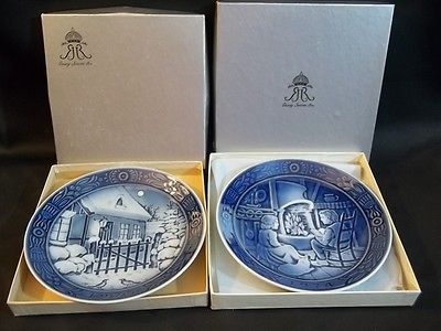 LOT OF 2 GEORG JENSEN CHRISTMAS COLLECTOR PLATES 1974 + 1975 DENMARK 