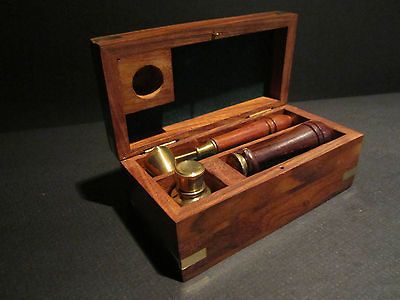 19th C Antique Vintage Style Wax Seal Kit Wood Box Brass Spoon Stamp 