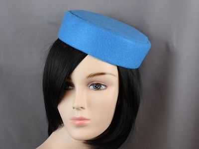 Crystal Blue Pill Box Hat Flight Attendant Pan Am Stewardess Accessory