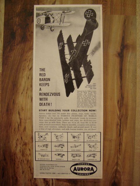 AURORA WORLD WAR 1 RED BARON SOPWITH CAMEL FOKKER AIRPLANE AD M NM 