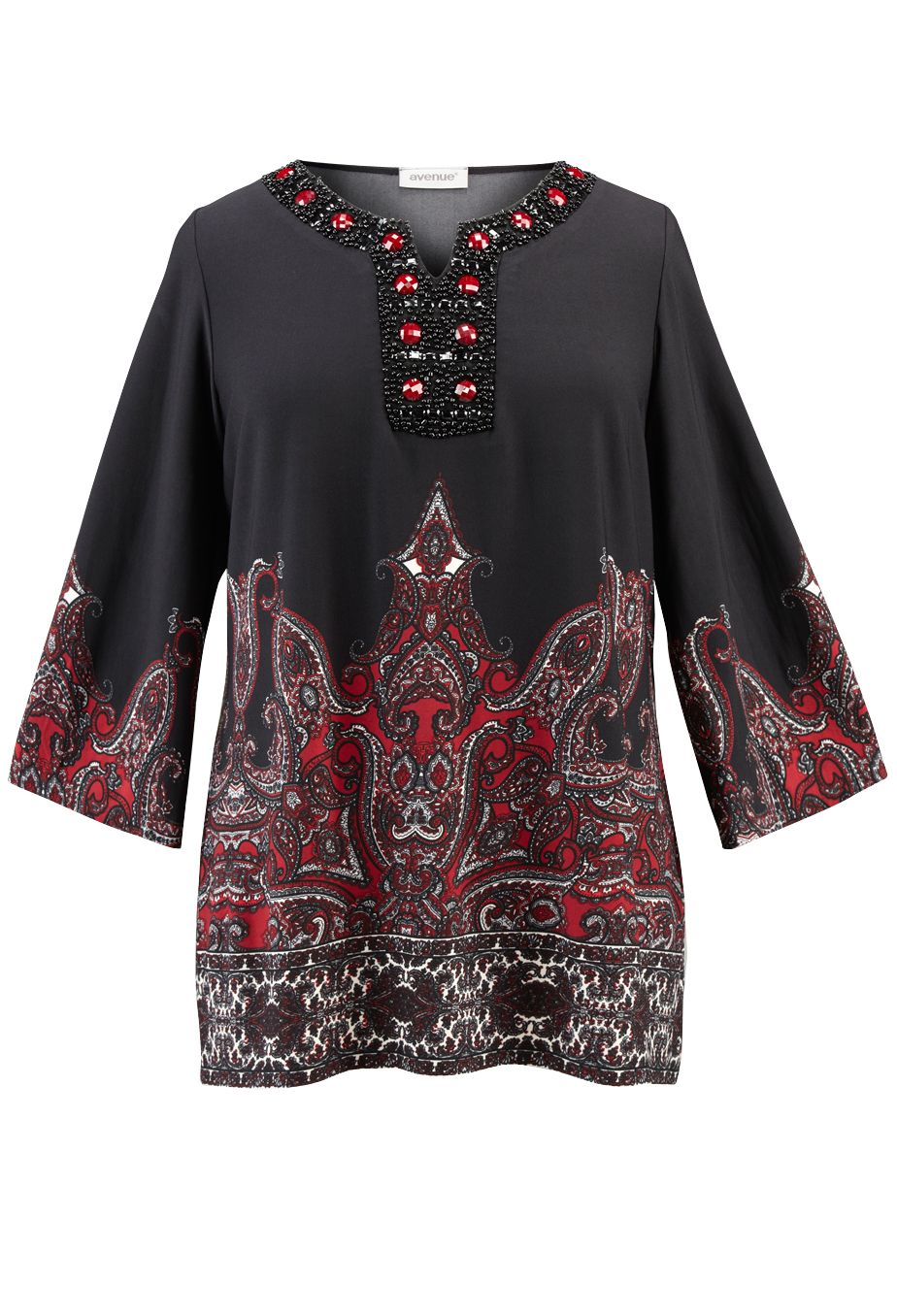 Avenue Plus Size Embellished Border Print Tunic Top