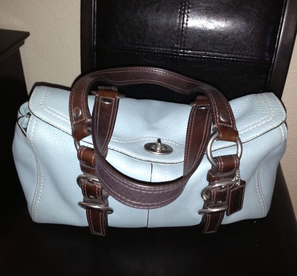 Baby Blue Chocolate 100 Leather Genuine Coach Hand Bag