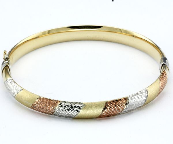 14k yellow gold and silver bangle bracelet with hidden clasp