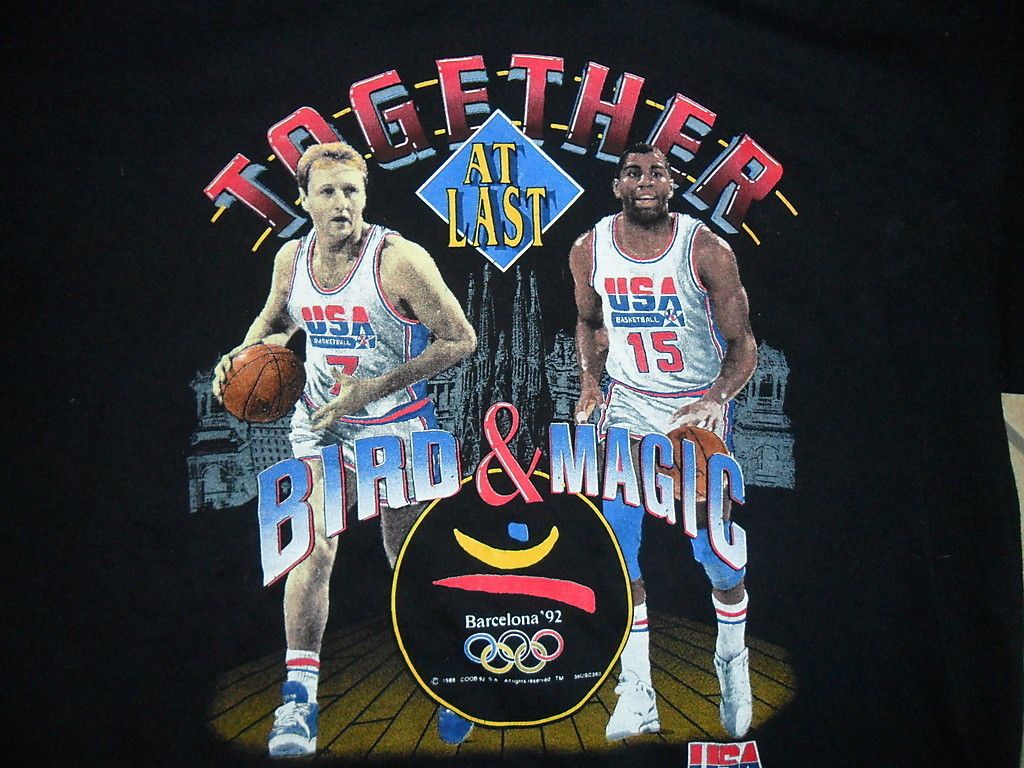    LARRY BIRD MAGIC JOHNSON TSHIRT Dream Team USA Celtics Basketball XL