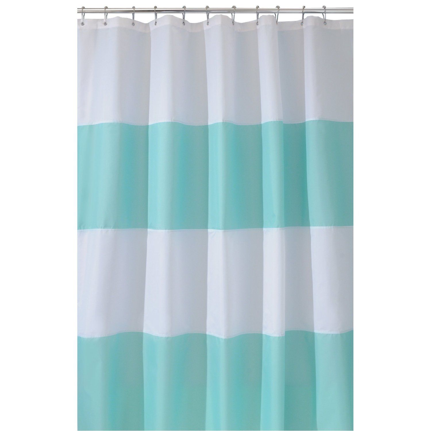 NEW InterDesign # 26911 Zeno Fabric Shower Curtain   Aqua & White