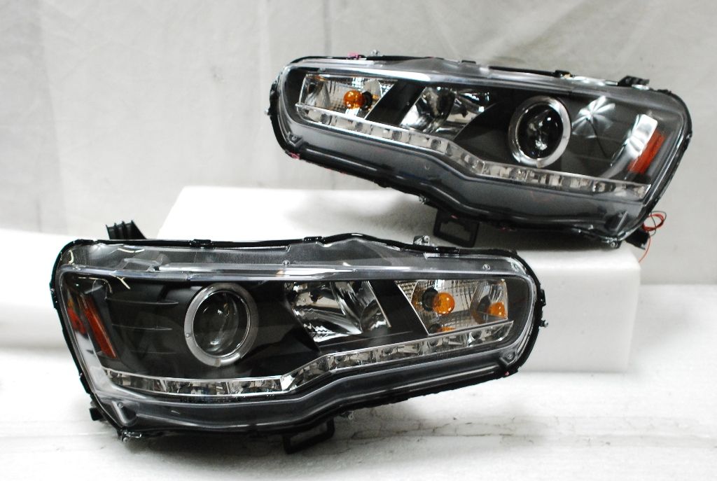 JDM Black 08 12 Lancer EVO x CZ4A Halo DRL LED Projector Headlights 