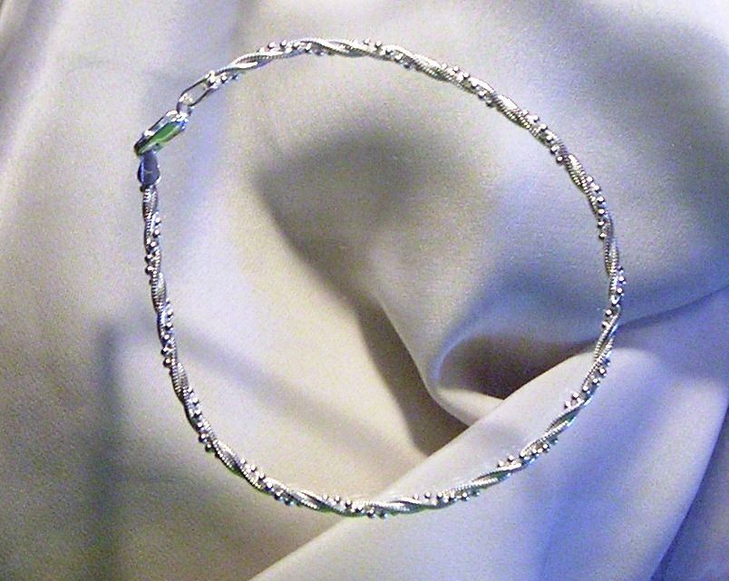 Anklet Ankle Bracelet Sterling Silver Beaded Twist Snake Fancy Chain 