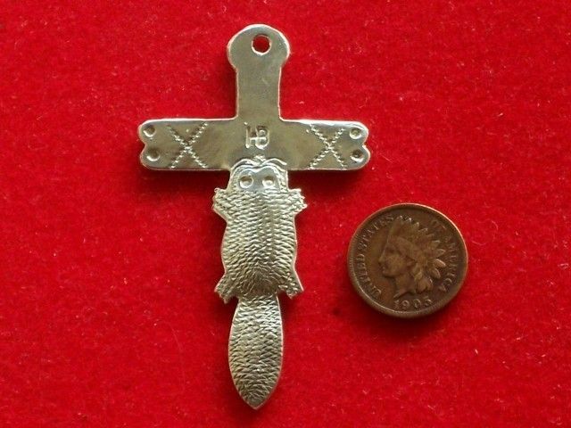 Sterling Silver Hudson Bay Trade Cross w Beaver