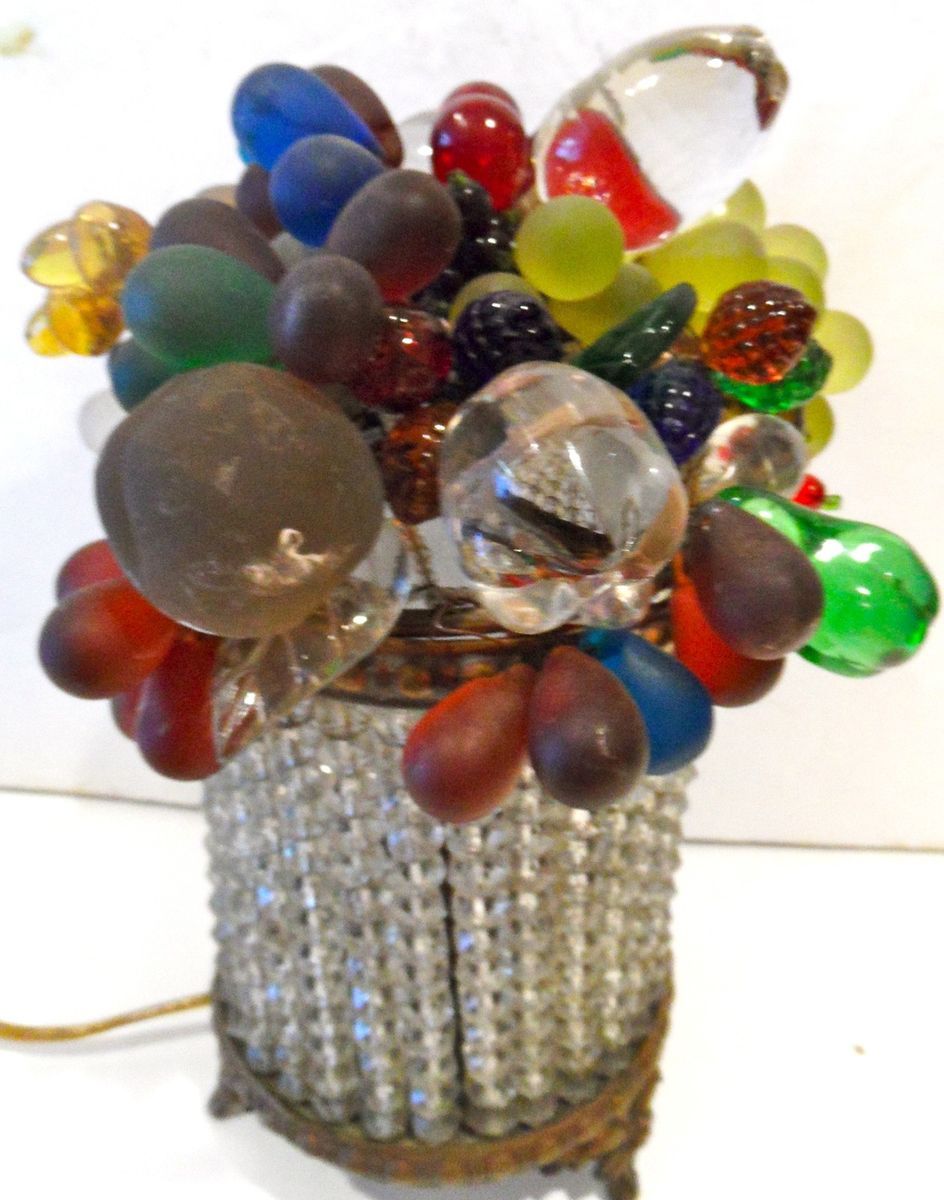 Antique Czech Glass Beaded Basket Fruit Lamp Nice Shape Briliant Glass 