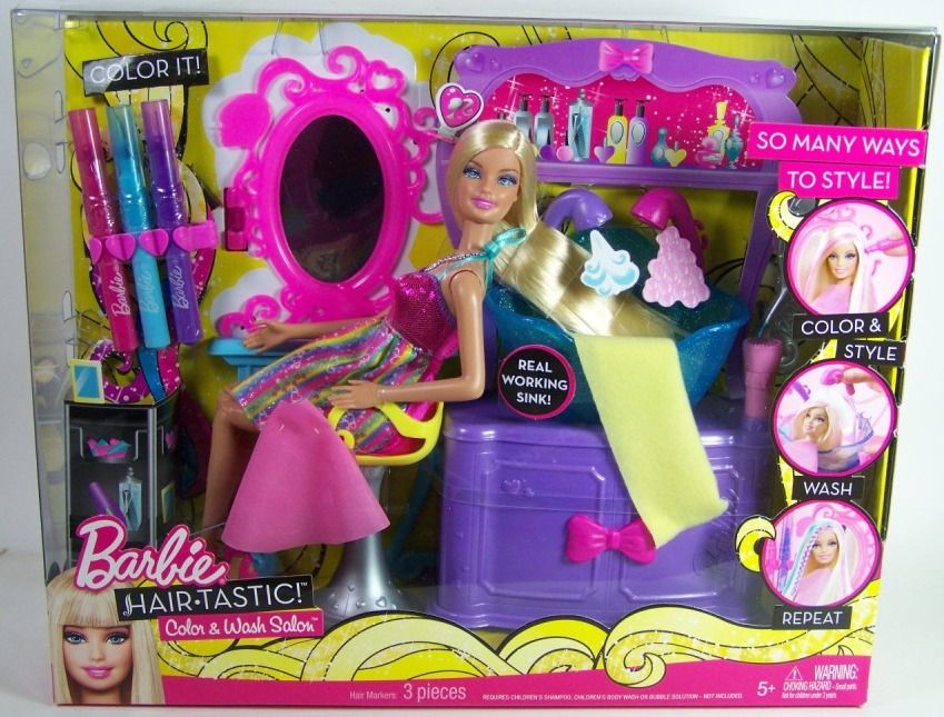  Barbie Hair~Tastic Color & Wash Salon Beauty Shop w/Doll Working Sink