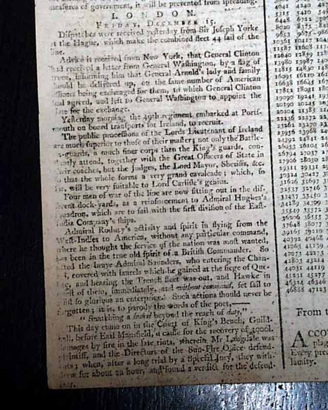 BENEDICT ARNOLD Lord Charles Cornwallis Procl. 1780 Revolutionary War 