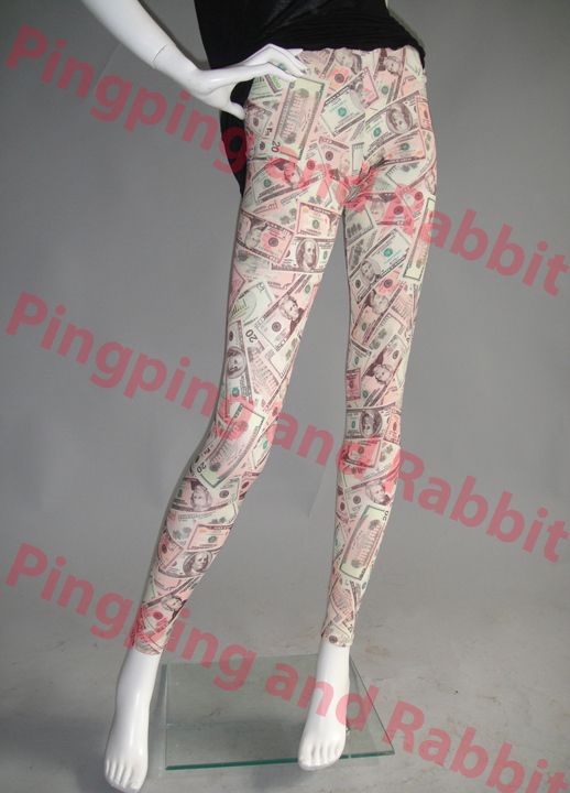 Money Print Dollar Bills Benjamins Leggings Tights Pants Spandex 