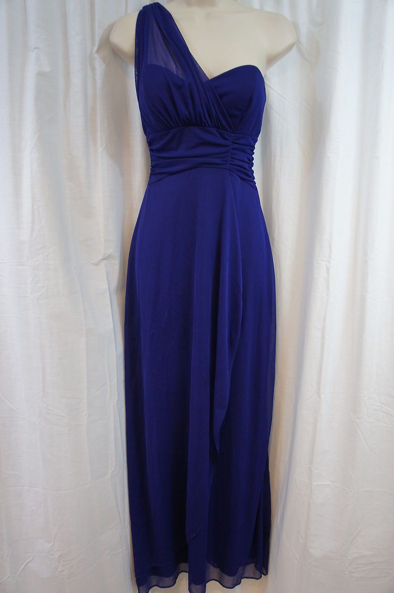 Betsy and Adam Dress Sz 4 Royal Blue One Sheer Shoulder Empire Faux 