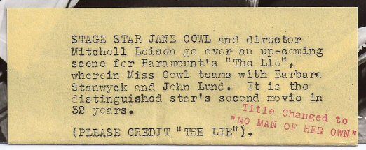 Mitch Leisen Jane Cowl 1950 Still No Man of Her Own