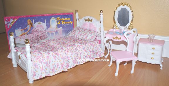   FURNITURE BARBIE Victoria BEDROOM Mirror Bench Vanity SET DOLL HOUSE