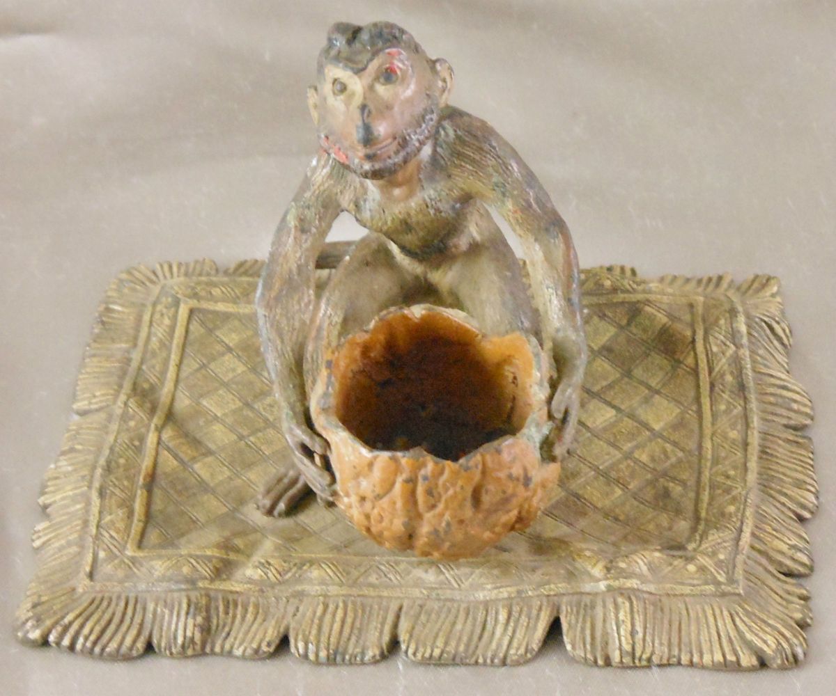   Austrian Vienna Cold Painted Bronze Monkey on Carpet F Bergmann