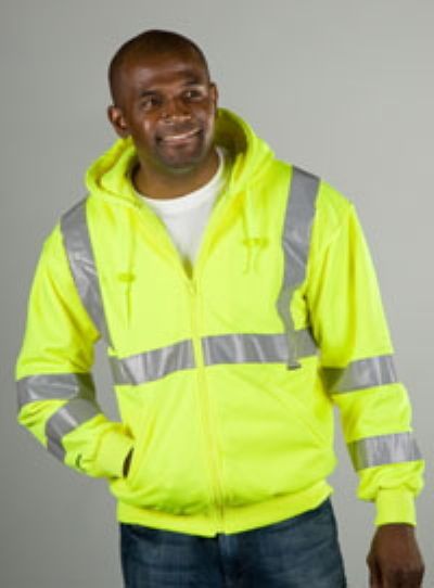 Hi Viz Reflective Hooded Sweatshirt with Reflective Stripes   ANSI 2